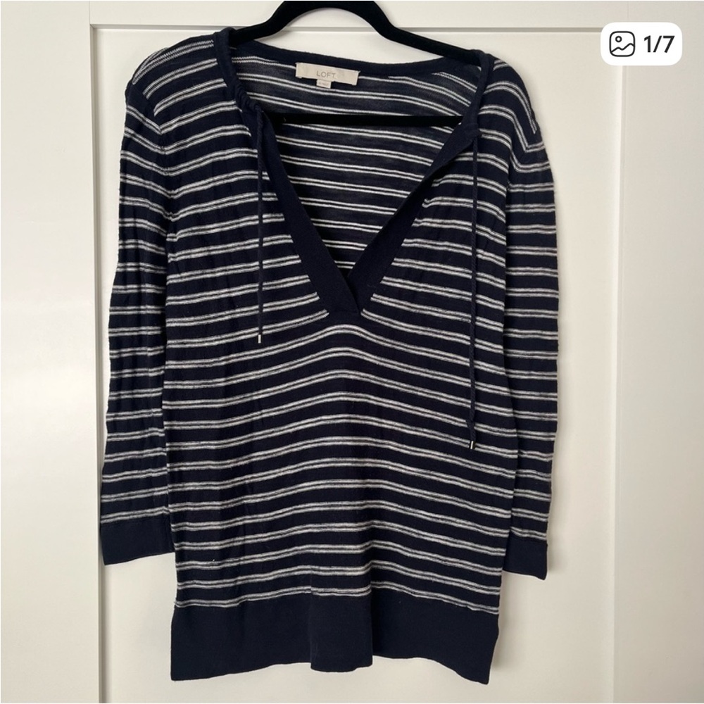 LOFT Navy and White Striped Sweater